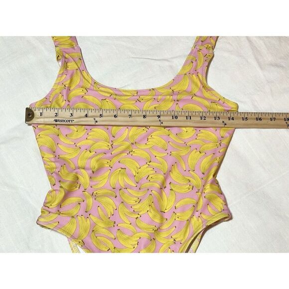 NEW Brittany Allen Tie Shoulder Pink Yellow Banana One Piece Swimsuit Size S - Picture 2 of 4